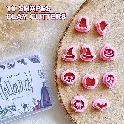 KEOKER Halloween Polymer Clay Cutters - 10 Shapes for Jewelry, Earrings, Pumpkin - Studs Included - color: Studs Clay Cutters
