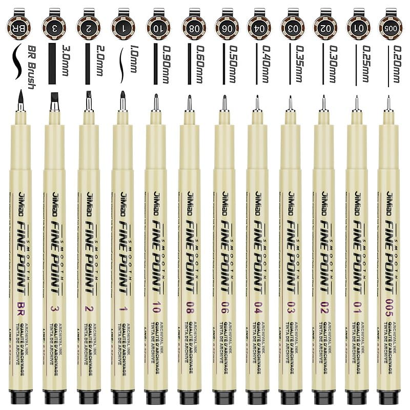 Qionew Precision Black Micro-Pen Fineliner Ink Pens,12 Pack Waterproof Archival Ink,Micro Pens for Drawing,Artist Illustration, Multiliner, Anime,DIY Gifts Projects - Assorted Point Sizes - size: 12Size