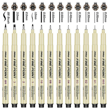 Qionew Precision Black Micro-Pen Fineliner Ink Pens,12 Pack Waterproof Archival Ink,Micro Pens for Drawing,Artist Illustration, Multiliner, Anime,DIY Gifts Projects - Assorted Point Sizes - size: 12Size