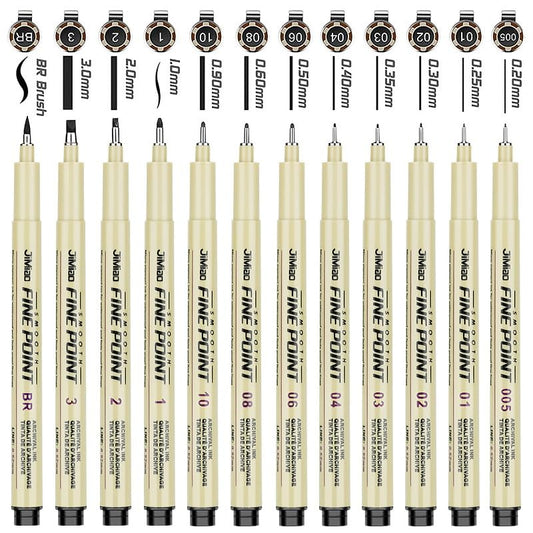 Qionew Precision Black Micro-Pen Fineliner Ink Pens,12 Pack Waterproof Archival Ink,Micro Pens for Drawing,Artist Illustration, Multiliner, Anime,DIY Gifts Projects - Assorted Point Sizes - size: 12Size