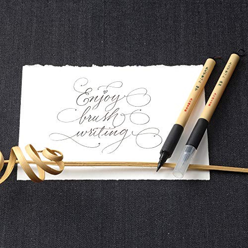 Kuretake Bimoji Fude Pen Fne, Hard brush tip,brush tip marking fude brush pen, for Calligraphy, lettering, illustration, Professional, Made in Japan - style: Fine(Hard brush tip)