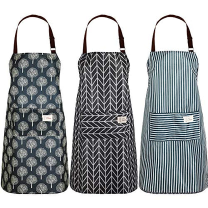 SATINIOR 3 Pieces Waterproof Bib Apron with 2 Pockets Adjustable Cooking Kitchen Apron for Women Men Chef BBQ Baking Cleaning - color: Black and Grey