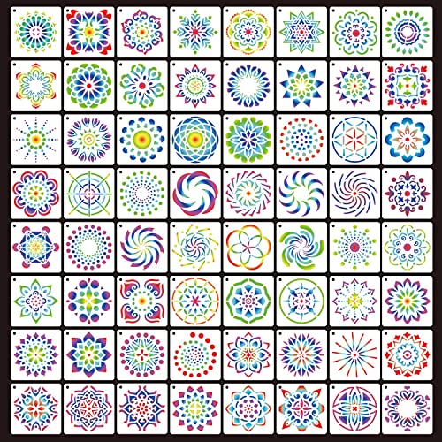 64 Pieces Stencils for Painting, Small Reusable Mandala Dot Stencil, Art Craft Template for Painting on Wood, Wall, Fabric, Rock, Chalkboard, Sign, DIY Art Scrapbook Projects(Mandala) - style: Mandala