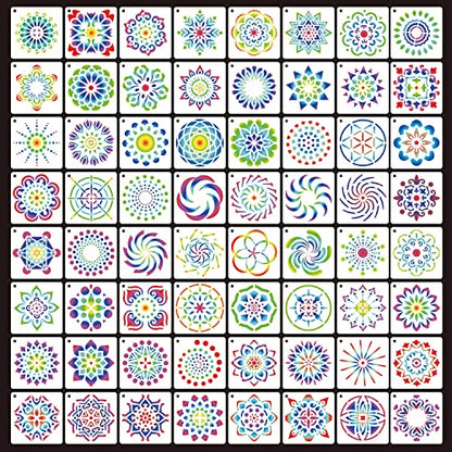 64 Pieces Stencils for Painting, Small Reusable Mandala Dot Stencil, Art Craft Template for Painting on Wood, Wall, Fabric, Rock, Chalkboard, Sign, DIY Art Scrapbook Projects(Mandala) - style: Mandala