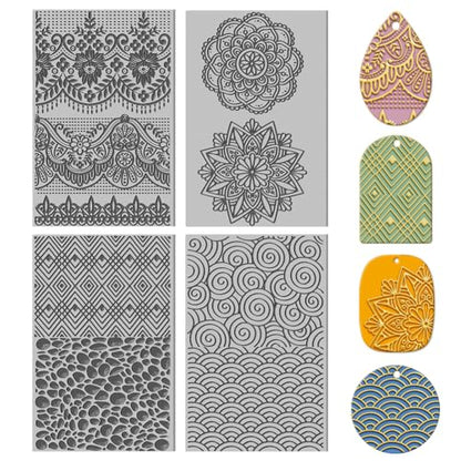 CHGCRAFT 4PCS Polymer Clay Texture Sheets Vintage Texture Stamp Sheets for Polymer Clay Texture Mat for Making Earrings Jewerly, Polymer Clay Earrings Tools, 4x2.6inch