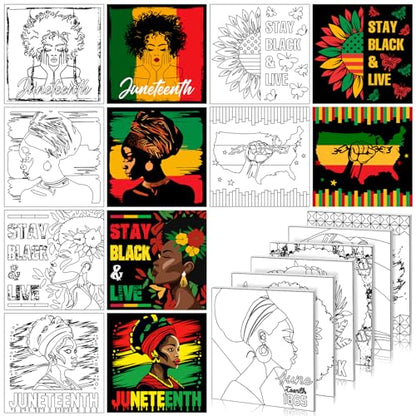 Honoson 6 Pcs 6 Inch Juneteenth Pre Drawn Outline Canvas Paint Kit with Pictures for Adults Paint Party Stretched Canvas for Art Boards Set for Adult Beginner - style: Juneteenth
