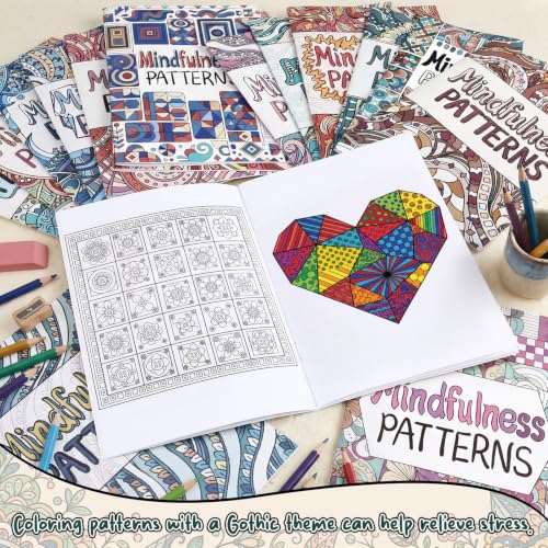 Liliful 24 Pcs Mindfulness Geometric Theme Coloring Book Bulk – Intricate Pattern & Mandala Coloring Books for Stress Relief, Ideal for Adult Relaxation, Gift Fillers & Self-Care Activities - style: Mindfulness