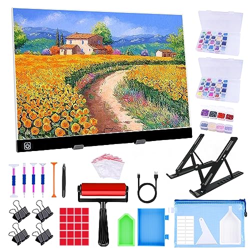 A3 LED Light Pad for Diamond Painting,Ratukall Diamond Art Light Board Kit,Adjustable Brightness Light Box for Tracing with Diamond Painting Accessories and Tools Includes Storage Case, Pens,Stand - style: 02-A3 Light Pad Kit