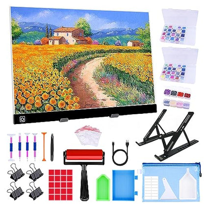 A3 LED Light Pad for Diamond Painting,Ratukall Diamond Art Light Board Kit,Adjustable Brightness Light Box for Tracing with Diamond Painting Accessories and Tools Includes Storage Case, Pens,Stand - style: 02-A3 Light Pad Kit