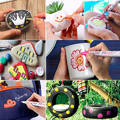 TFIVE Paint Pens Paint Markers Never Fade Quick Dry and Permanent, 12 Color Oil-Based Waterproof Marker Pen Set for Rock Painting, Ceramic, Wood, Fabric, Plastic, Canvas, Glass, Mugs