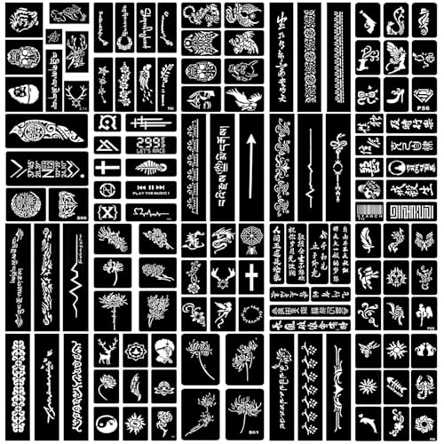20 Sheets Temporary Tattoo Stencil for Women Girls Kids Boys, Dargon Butterfly Face Body Paint DIY Art Reusable Glitter Tattoos Kit School Show Birthdays Halloween Christmas Party Favor Supplies