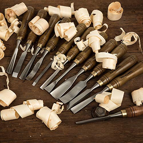 12-Pieces Woodworking Wood Carving Tools Chisel Set with Wooden Box, Razor Sharp CR-V 60 Steel Blades - size: 12-Pieces Carving Chisel