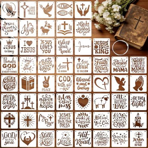 56 Stencils of Bible-Style Paintings with Storage Rings, 4-inch Reusable Bible Decorative Hollow Stencils, Classic Bible Pattern Quotes, Suitable for Painting and Spray Painting Creations