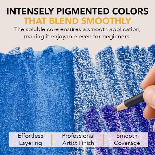 Castle Art Supplies 72 Watercolour Colouring Pencils Set in Zip-Up Case for Adults Artists | Quality Cores with Vivid Colours to Create Beautiful Blended Effects with Water | Includes travel case