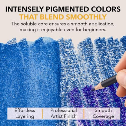 Castle Art Supplies 72 Watercolour Colouring Pencils Set in Zip-Up Case for Adults Artists | Quality Cores with Vivid Colours to Create Beautiful Blended Effects with Water | Includes travel case
