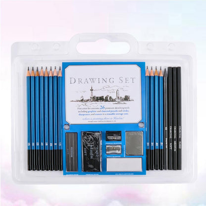 Unomor 26pcs Sketch Drawing Pencil Set for Beginners and Adults, Natural Wood Art Supplies Kit with Assorted Hardness for Sketching, Painting, and Drawing Practice