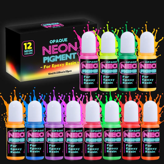 Neon Pigment for Epoxy Resin, 12 Colors Opaque UV Reactive Fluorescent Liquid Resin Pigment Set, 10ml Each Highly Concentrated Resin Coloring Dye for Resin Casting, Jewelry Making, Art Crafts