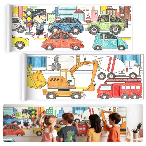 118" x 15" Giant Sticky Coloring Paper Roll for Kids Ages 4-8, Perforated for Easy Tearing Drawing Rolls, DIY Sticky Coloring Paper Roll for Kids Ages 4-8, Transportation-Themed Drawing Rolls - color: Transportation