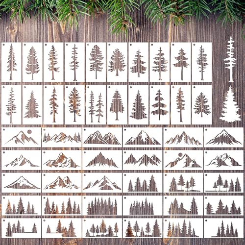 Sitsink Tree Small Stencils Reusable - Mountain Scene Stencils for Crafts Reuable, Fabric Background Card Scrapbook Journal Decorating - style: small tree
