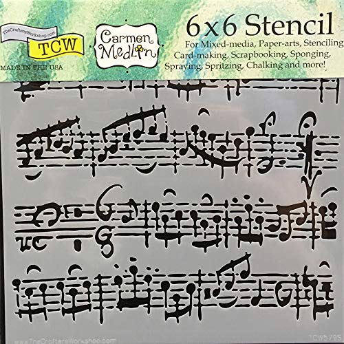 The Crafter’s Workshop - Reusable Music-Themed Stencil for Painting and Crafts – Elegant Sheet Notes and Abstract Design – 2 Pk, 6" x 6" – Sheet Music/Capricious - style: Sheet Music / Capricious