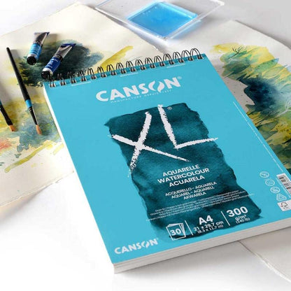 CANSON XL Watercolour 300gsm A4 Paper, Cold Pressed, Spiral Pad Short Side, 30 White Sheets, Ideal for Professional Artists - size: A4
