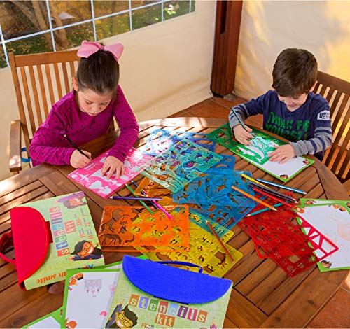Drawing Stencils Set for Kids (55 Piece) - Arts and Crafts Set for Girls & Boys - Christmas & Birthday Gifts for Kids 4 5 6 7 8 9+ Year Old - Ideal Creativity Kit & Travel Activity with 300+ Shapes - color: Blue