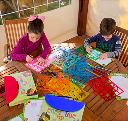 Drawing Stencils Set for Kids (55 Piece) - Arts and Crafts Set for Girls & Boys - Christmas & Birthday Gifts for Kids 4 5 6 7 8 9+ Year Old - Ideal Creativity Kit & Travel Activity with 300+ Shapes - color: Blue