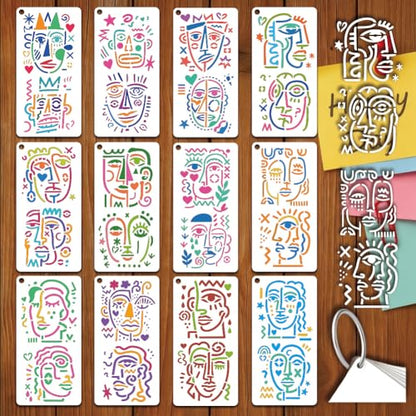12 Sheets Abstract Face Stencils for Painting, 12 Styles Whimsical Line Art Face Wall Stencil Template Reusable Portrait Face Stencils for Painting on Wall Wood Home Decor - style: Facial Feature