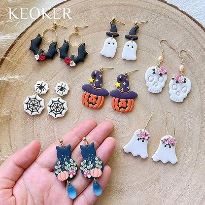 KEOKER Halloween Clay Cutters, Clay cutters for Halloween Earrings Making, 10 Shapes Halloween Clay Earrings Cutters, Halloween Polymer Clay Cutters (Earrings Clay Cutters 1) - color: Earrings Clay Cutters 1