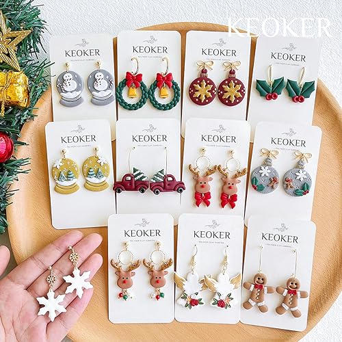 Keoker Christmas Clay Cutters, Polymer Clay Cutters for Earrings Making, 10 Shapes Christmas Clay Earrings Cutters, Reindeer Clay Cutters - color: earrings clay cutters 1