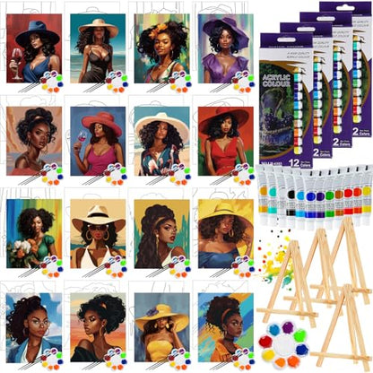 Zhanmai 88 Pcs 8 x 10 Inch Pre Drawn Canvas for Painting Kit Pre Stretched Canvas for Sip and Paint Party Favor Coloring DIY Virtual Party Birthday Gifts Adult's Date Night(Afro Queen) - style: Afro Queen