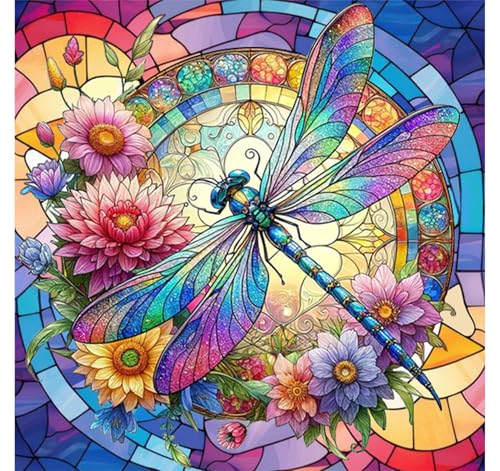 xackcme Dragonfly Paint by Numbers for Adults - Stained Glass Paint by Number on Canvas Without Frame, DIY Oil Painting for Gift Home Wall Decor (16x16 inch) - color: MT13165