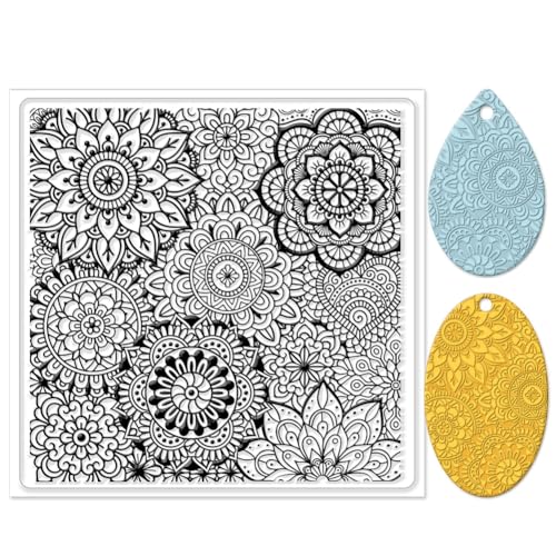 CHGCRAFT Polymer Clay Texture Sheets Mandala Pattern Clear Clay Silicone Texture Mat Flower Design for Making Earrings Jewelry, 5.5x5.5 Inch