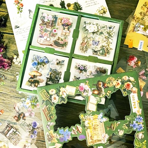495pcs Vintage Junk Journal Stickers, Flowers Plants Butterfly Stickers for Scrapbook Supplies, Transparent Sticker for DIY Craft, Planners, Journal, Notebook, Laptop, Cell Phone, Calendars, Wedding - color: Nostalgic Handbook