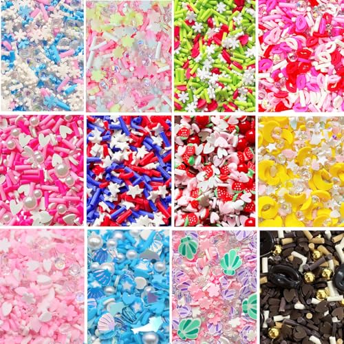 EHOPE 120G Fake Sprinkles Resin Sprinkles Fake Candy Sprinkles Clay Sprinkles Polymer Sprinkles Polymer Clay Slices for Nail Art DIY Crafts Cake Phone Case（Clay Slices+Sugar+Zuan+12C-120G - color: 01-Zuan+12Color