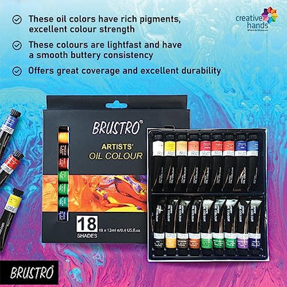 BRUSTRO Artists Oil Colour Set Of 18 Colours X 12Ml Tubes 12 ml tubes
