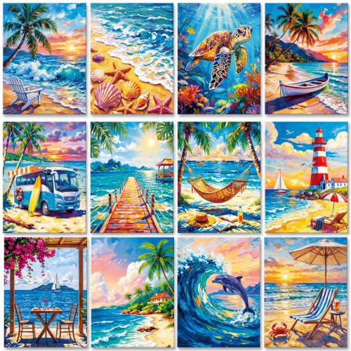 Sherr 12 Pcs Pre Drawn Canvas Pre Printed Canvas for Adults Sip and Paint Party Canvases Painting Kit for Summer Easter Mother's Day Party Favor (Coastal Scenery,8 x 10 Inch) - size: 8 x 10 Inch, style: Coastal Scenery