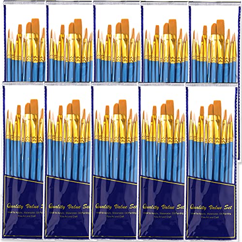 BOSOBO Paint Brush Sets, 10 Pack 100 Pcs Pointed-Round Tip Paintbrushes Nylon Hair Artist Acrylic Paint Brushes for Acrylic Watercolor Oil, Face Art, Model, Miniature Detailing & Rock Painting, Blue - color: Blue, size: 10 Pack