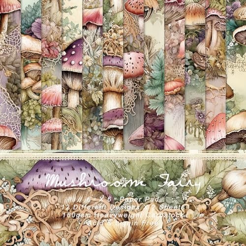 Scrapbook Paper 6X6, Card Making Supplies, Single-Sided Mushroom Forest Patterned Cardstock Pads, Decorative Craft Paper, Decopodge Papers Pack, Scrapbooking junk journal Supplies-24Sheets - color: R2408, size: 6"×6"