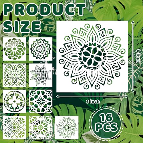 16 PCS Reusable Stencils, Mandala Stencils Mandala Dot Painting Templates Stencil for Painting DIY Art Scrapbook Fabric Furniture on Wood Floor Wall Tile, 6 x 6 Inch - color: L