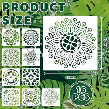 16 PCS Reusable Stencils, Mandala Stencils Mandala Dot Painting Templates Stencil for Painting DIY Art Scrapbook Fabric Furniture on Wood Floor Wall Tile, 6 x 6 Inch - color: L
