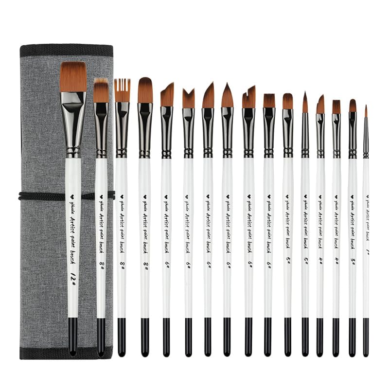 Paint Brushes Set of 16 Pieces YIHUALE Wooden Handles Brushes with Canvas Brush Case, Professional for Oil, Acrylic and Watercolor Painting