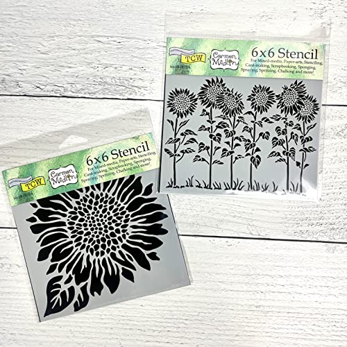 The Crafter’s Workshop - Reusable Floral Stencil for Painting and Crafts – Whimsical and Joyful Blooms for Creative Projects – 2 Pk, 6" x 6" – Joyful Sunflower/Sunflower Meadow - style: Joyful Sunflower / Sunflower Meadow