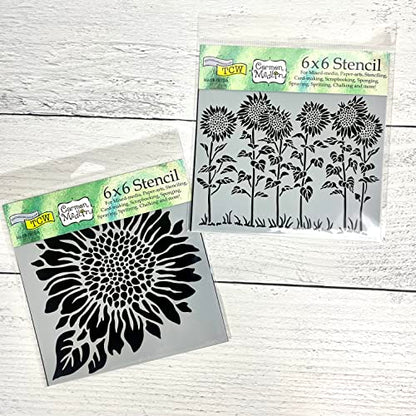 The Crafter’s Workshop - Reusable Floral Stencil for Painting and Crafts – Whimsical and Joyful Blooms for Creative Projects – 2 Pk, 6" x 6" – Joyful Sunflower/Sunflower Meadow - style: Joyful Sunflower / Sunflower Meadow