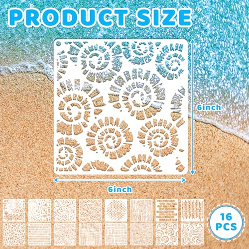 16 PCS Wood Cubist Stencils, 6 x 6 Inch Texture Mixed Media Burlap Reusable Plastic Stencil for Painting on Wood Wall Canvas Furniture Floor Geometric Cubist Art Stencils for Tile Craft Making - color: N