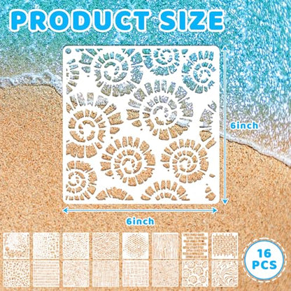 16 PCS Wood Cubist Stencils, 6 x 6 Inch Texture Mixed Media Burlap Reusable Plastic Stencil for Painting on Wood Wall Canvas Furniture Floor Geometric Cubist Art Stencils for Tile Craft Making - color: N