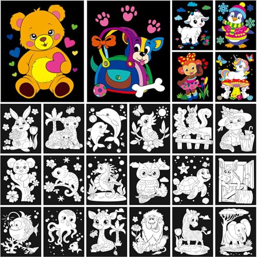 Zhanmai 48 Pack Velvet Coloring Posters Fuzzy Velvet Coloring Posters DIY Crafts for Kids Color Your Own Poster Bulk for Holiday School Home Party Activities(Animal) - style: Animal