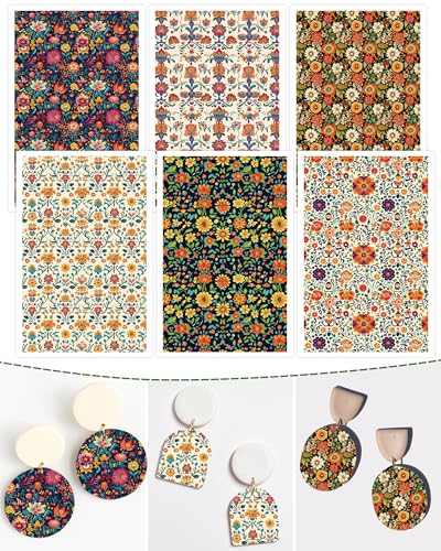 Puocaon Mexican Clay Transfer Paper - Vintage Flower Transfer Paper for Polymer Clay Earrings Jewelry Making - color: mexico flower