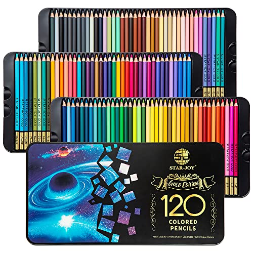 SJ STAR-JOY Gold Edition 120 Colored Pencils for Adult Coloring, Premier Color Pencils for Layering Shading Blending, Holiday Gifts for Artist Drawing, Oil Based Colored Pencils - color: Gold Edition 120 colors with Tin Case