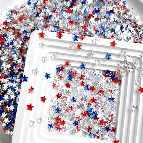 300Pcs Red White Blue Star Nail Rhinestones 4th of July Nail Charms and Gems Flat Back Independence Day Patriotic Star Nail Art Charms Shiny Stars Nail Nail Jewelry for Women Holiday Nail Supplies - color: blue